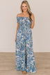 Show Your Radiance Smocked Maxi Dress- Ivory & Blue