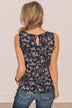 Time To Blossom Floral Tank Top- Navy