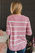 Way Of Life Striped Knit Sweater- Pink & Ivory