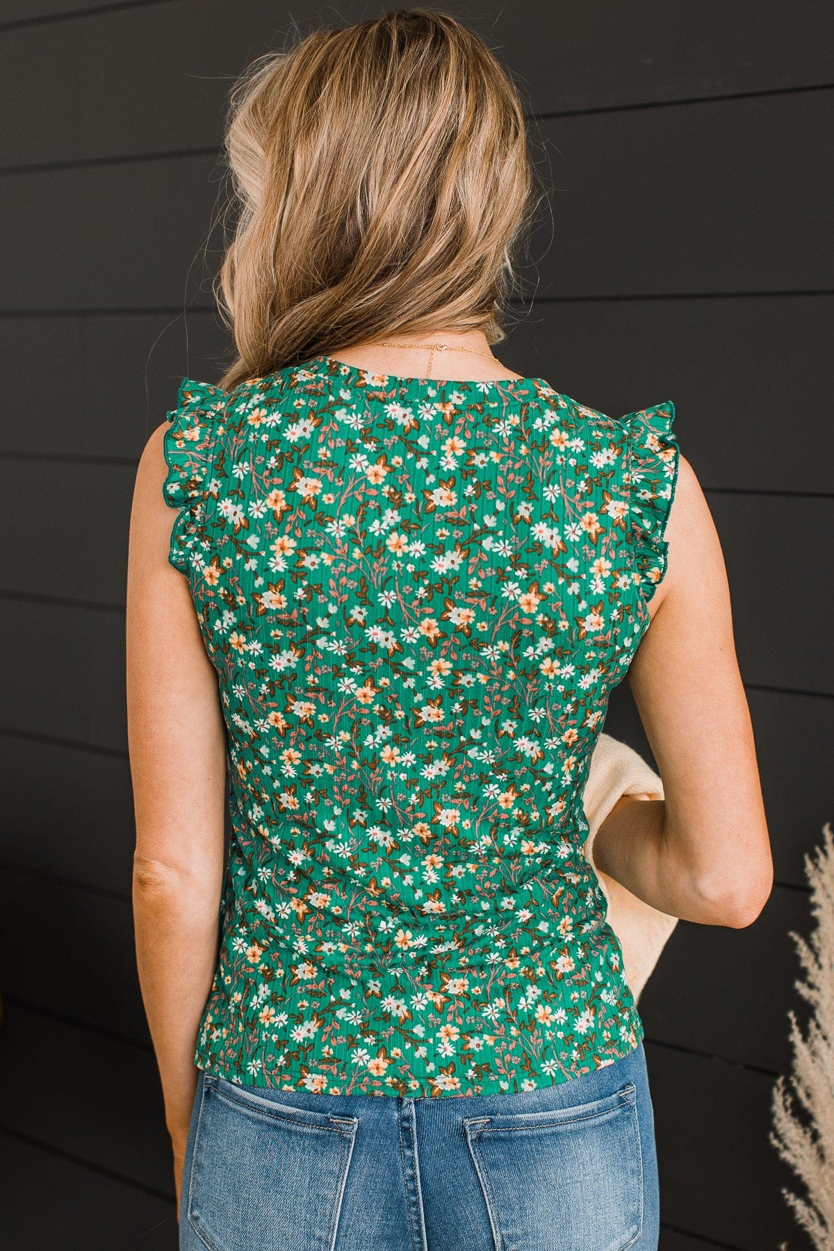 Late Night Romance Floral Knit Top- Green