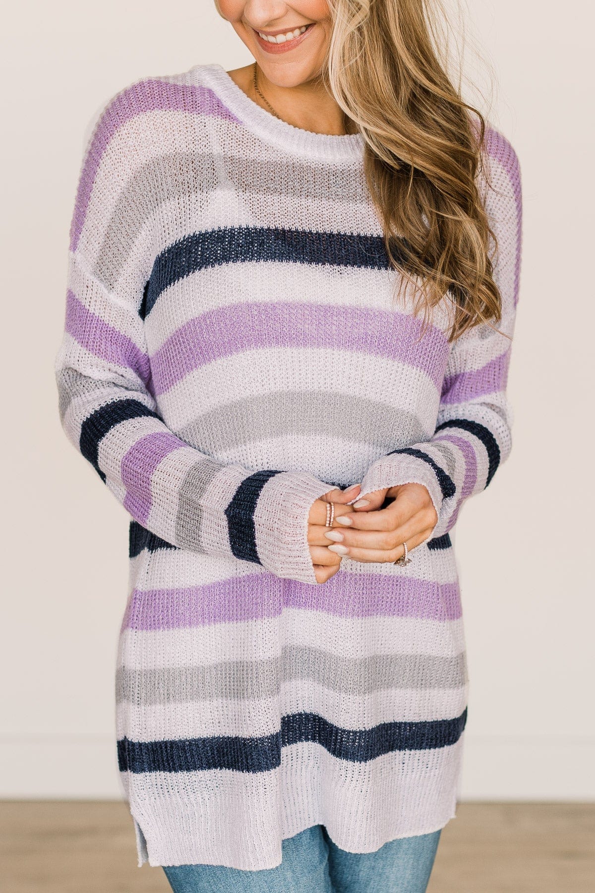 Done For The Day Striped Sweater- Lavender & Gray