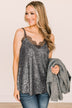 Stunning In Sequins Tank Top- Charcoal & Silver