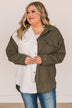Tell It All Lightweight Corduroy Shacket- Olive & White