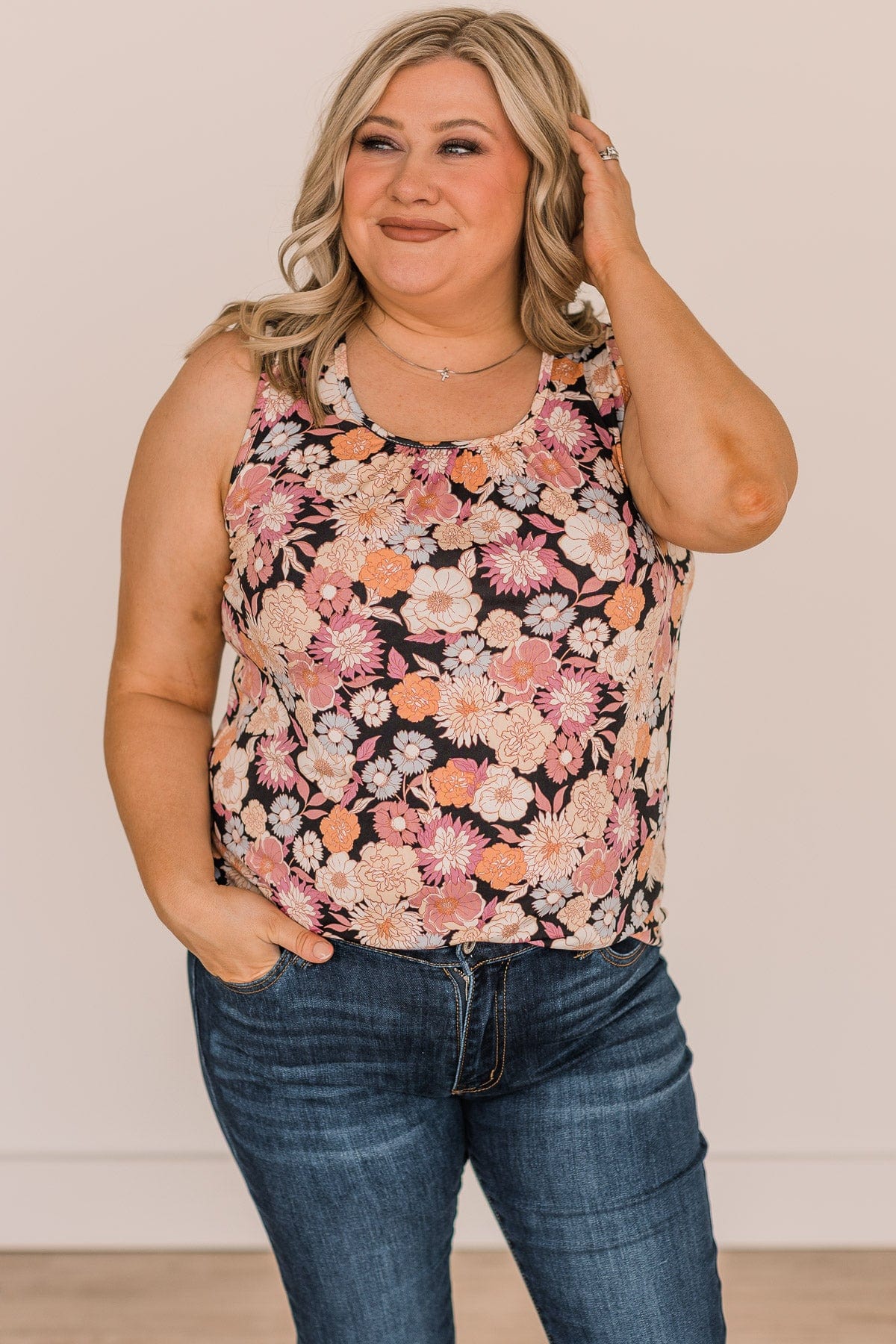 Cross Your Path Floral Tank Top- Black