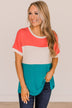 Unlike The Rest Color Block Top- Coral & Blue