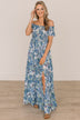 Show Your Radiance Smocked Maxi Dress- Ivory & Blue