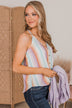 Lovely Moments Striped Button Tank Top- Multi-Color