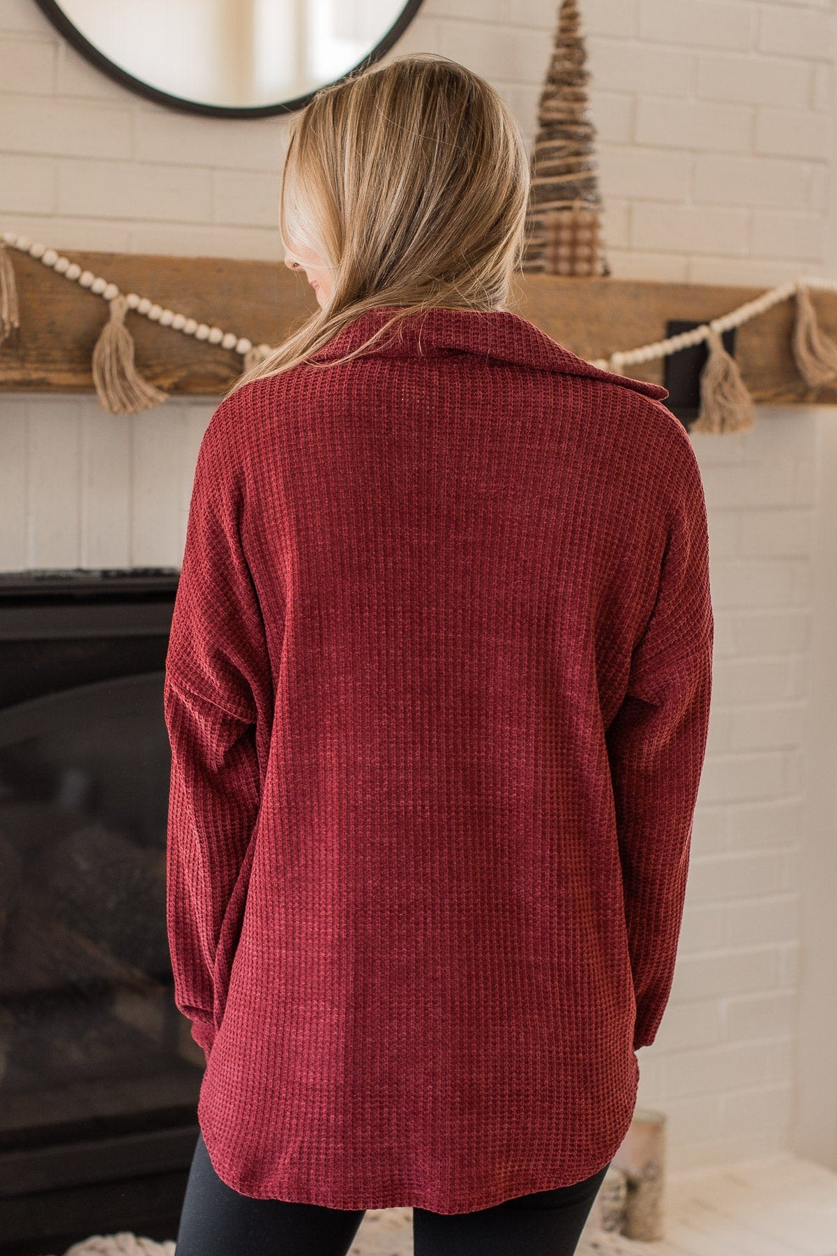 One Step Ahead Knit Button Top- Burgundy