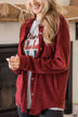 One Step Ahead Knit Button Top- Burgundy