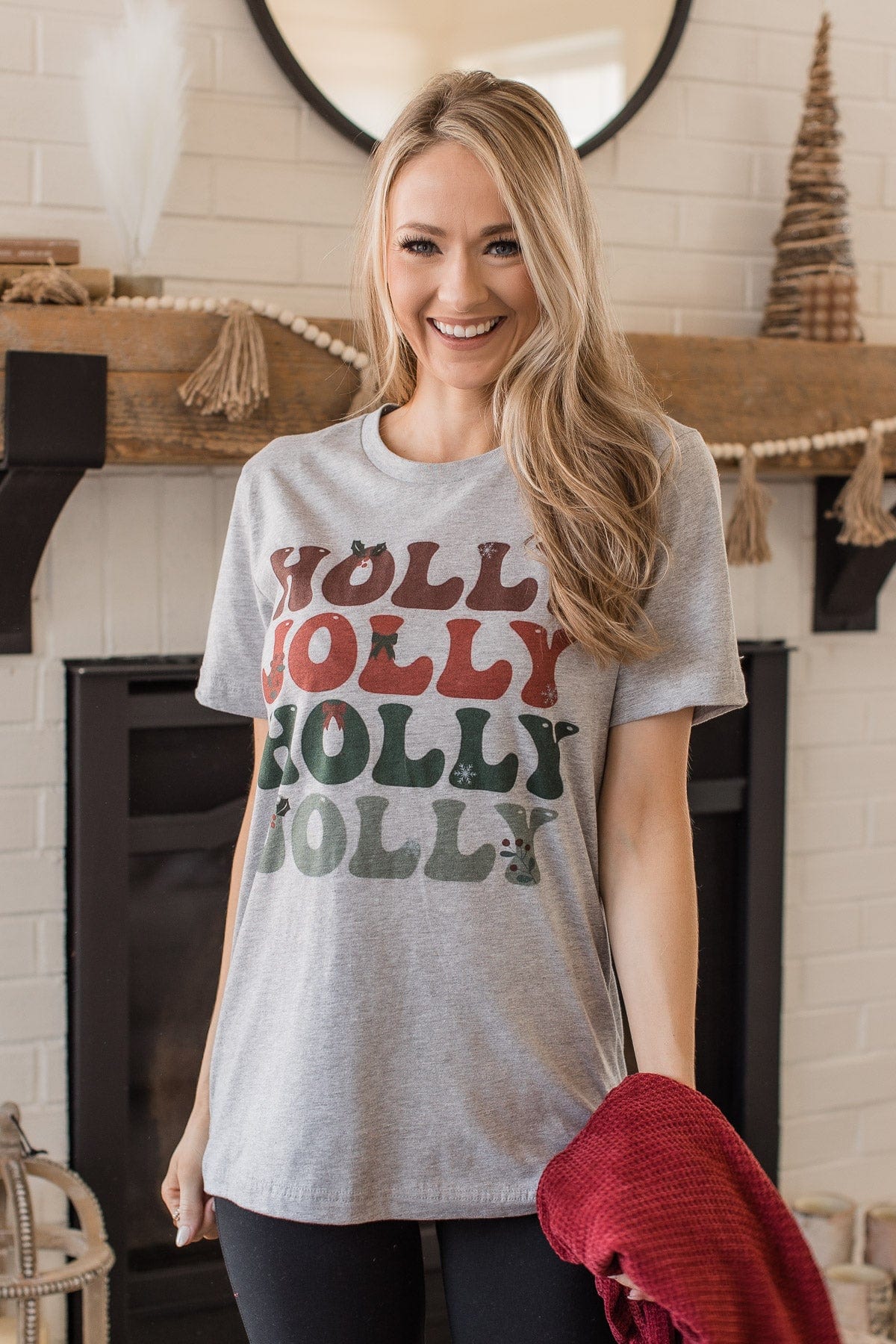 "Holly Jolly" Graphic Tee- Grey