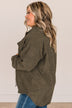 Tell It All Lightweight Corduroy Shacket- Olive & White