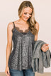 Stunning In Sequins Tank Top- Charcoal & Silver