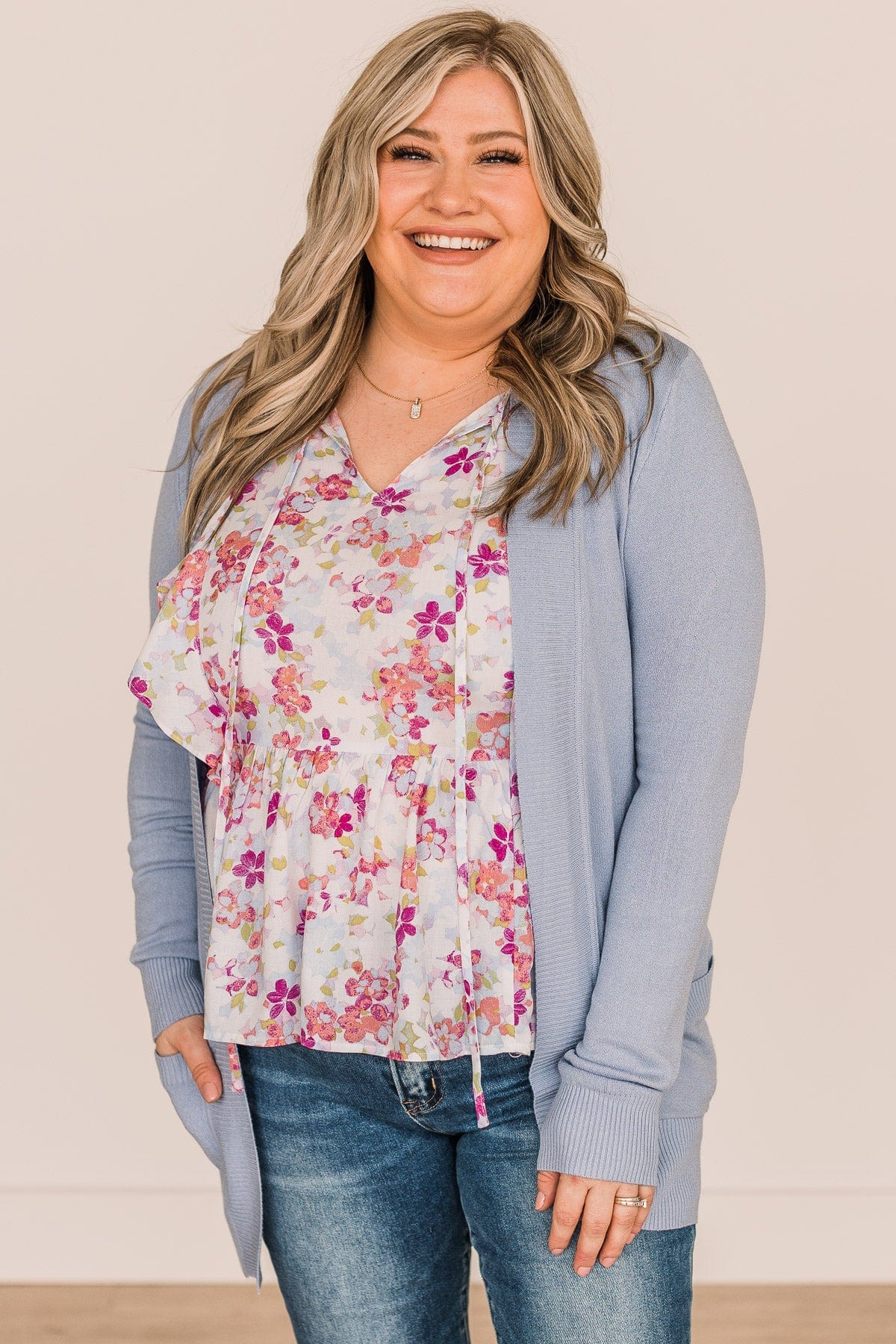 Comfortable With Myself Knit Cardigan- Periwinkle