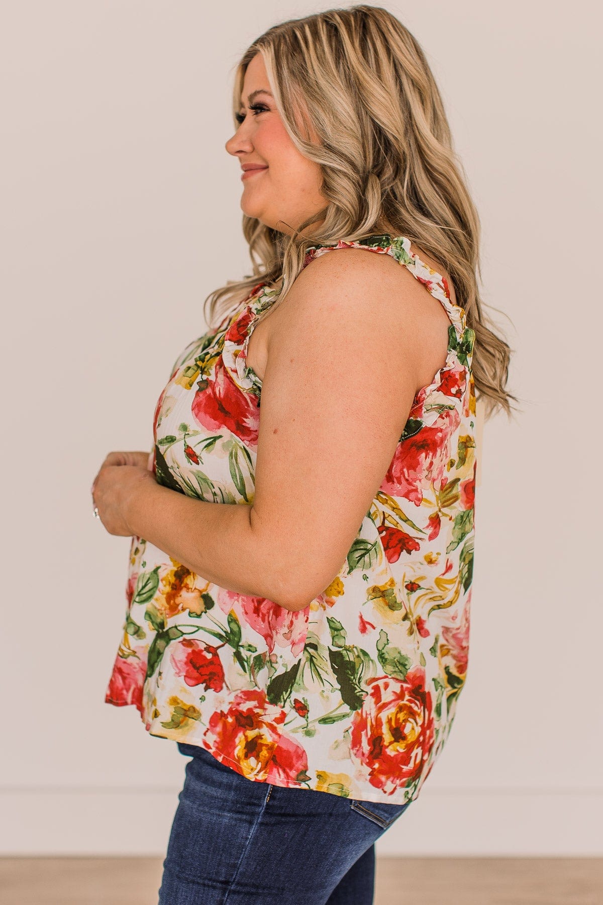 Sweet As Spring Floral Tank Top- Ivory & Pink