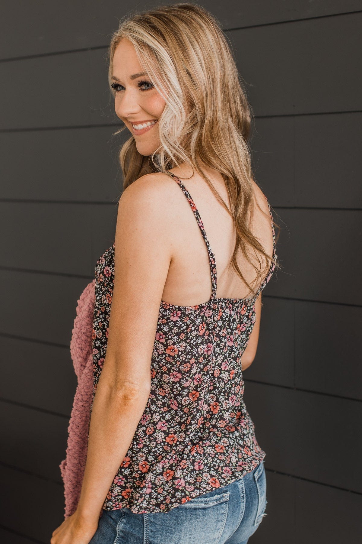 Lost In The Flowers Tank Top- Black & Pink