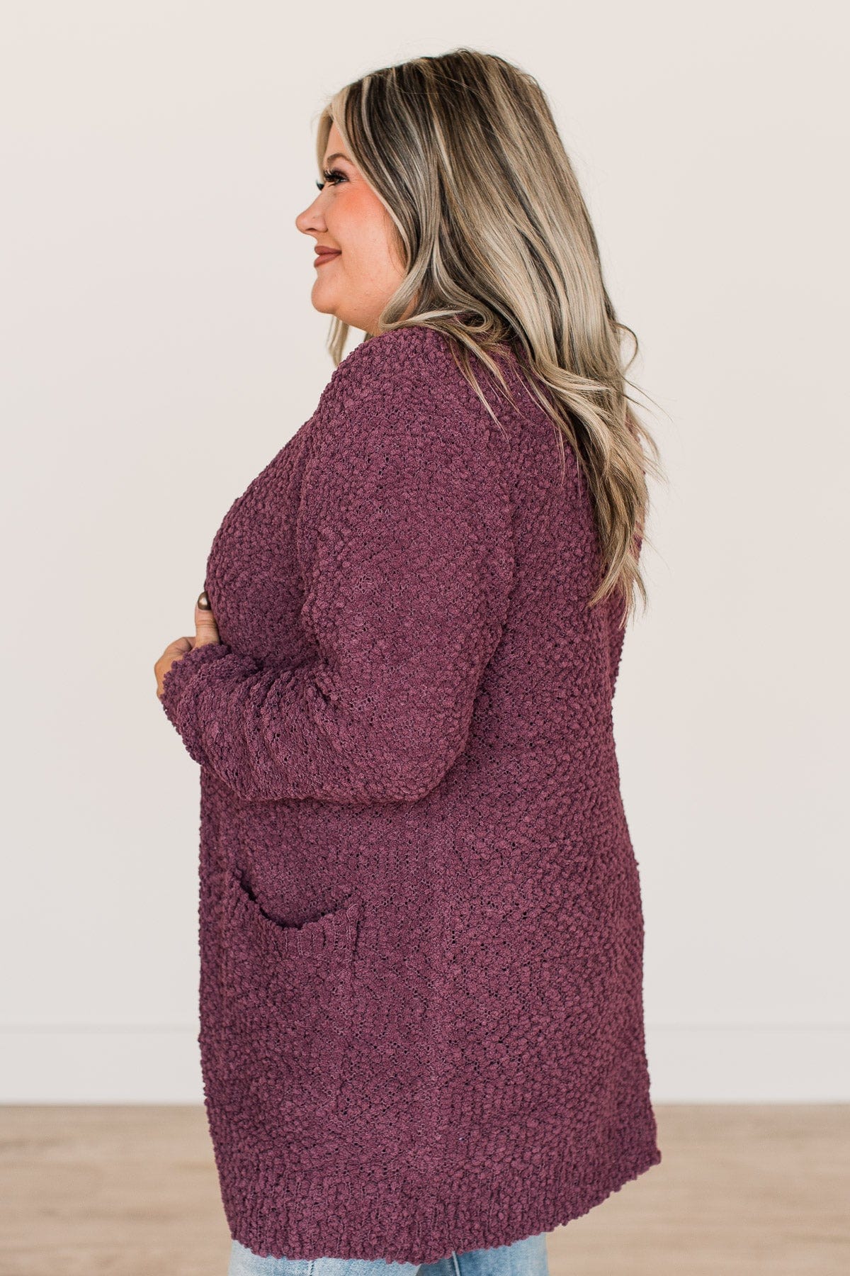 Take Another Look Popcorn Cardigan- Eggplant – The Pulse Boutique