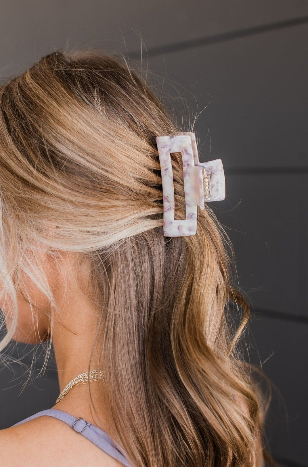 Keep It Lovely Rectangle Hair Clip- Light Purple & Ivory