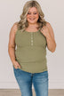 Never Looking Back Ribbed Knit Tank Top- Olive