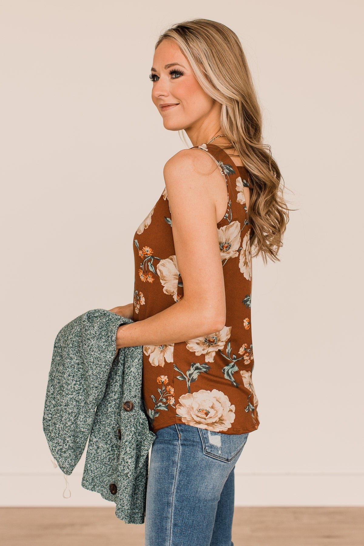 Keep It Up Floral Tank Top- Brown
