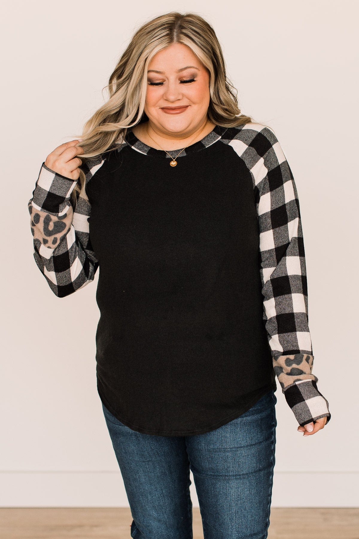 Nobody Like You Plaid Sleeve Top- Black