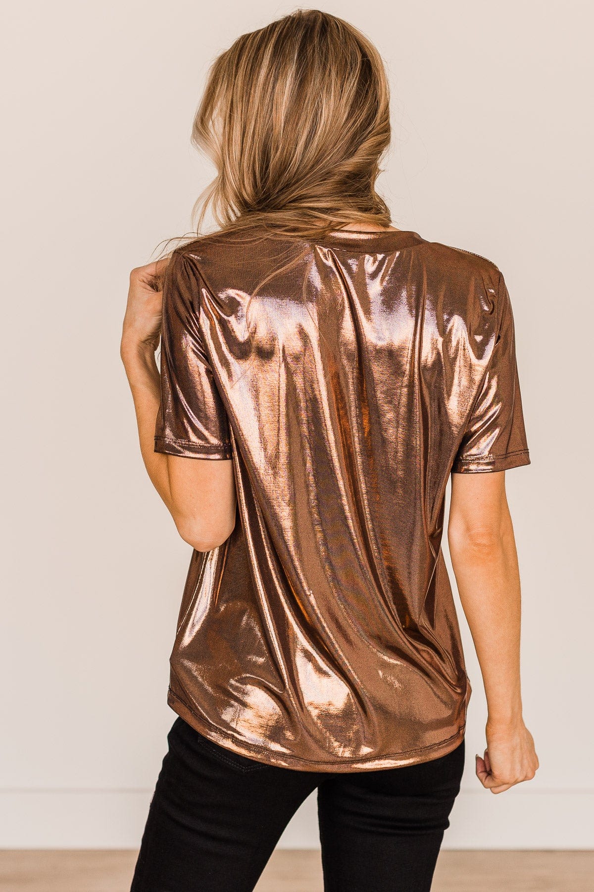 Stealing The Show Metallic Top- Copper
