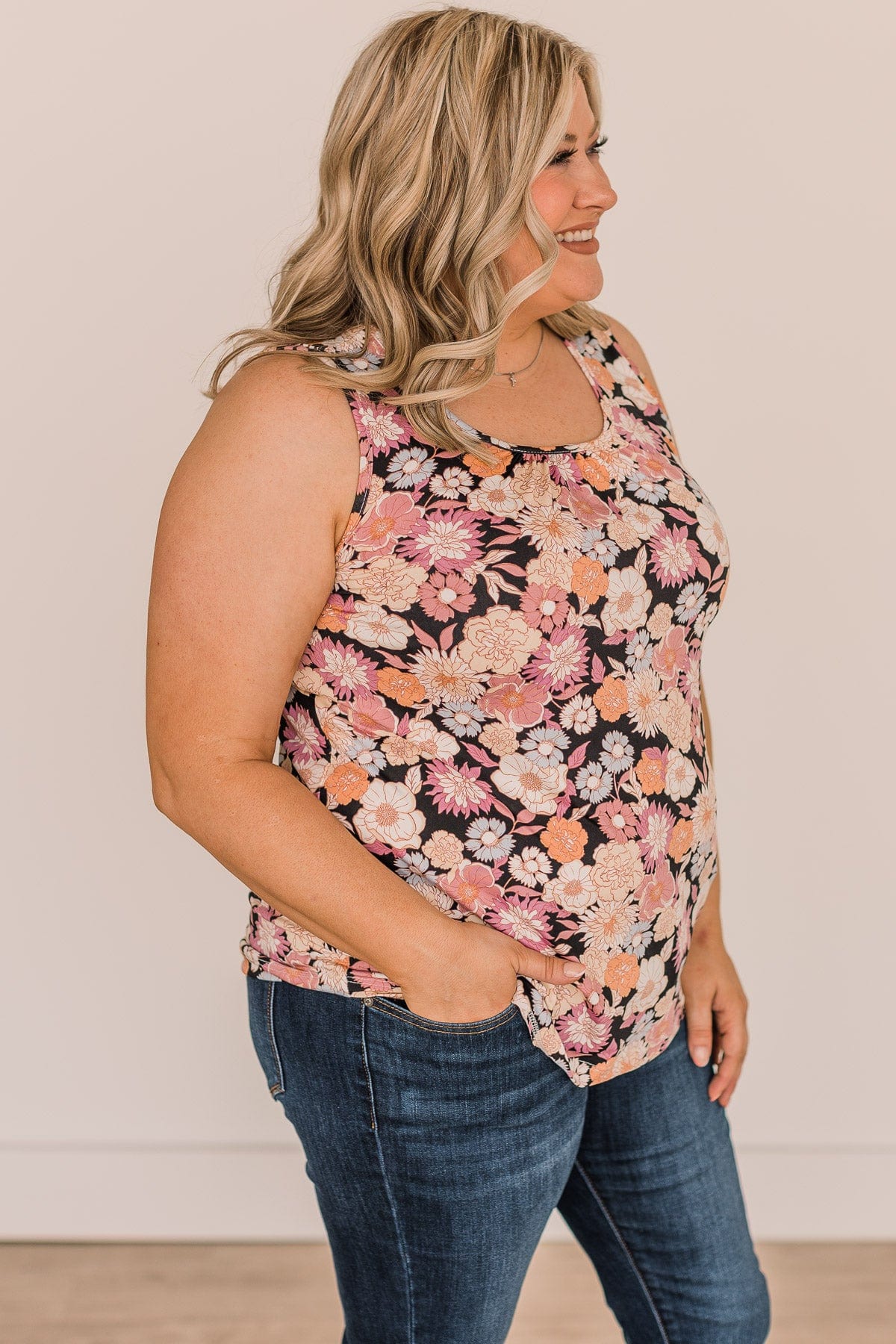 Cross Your Path Floral Tank Top- Black