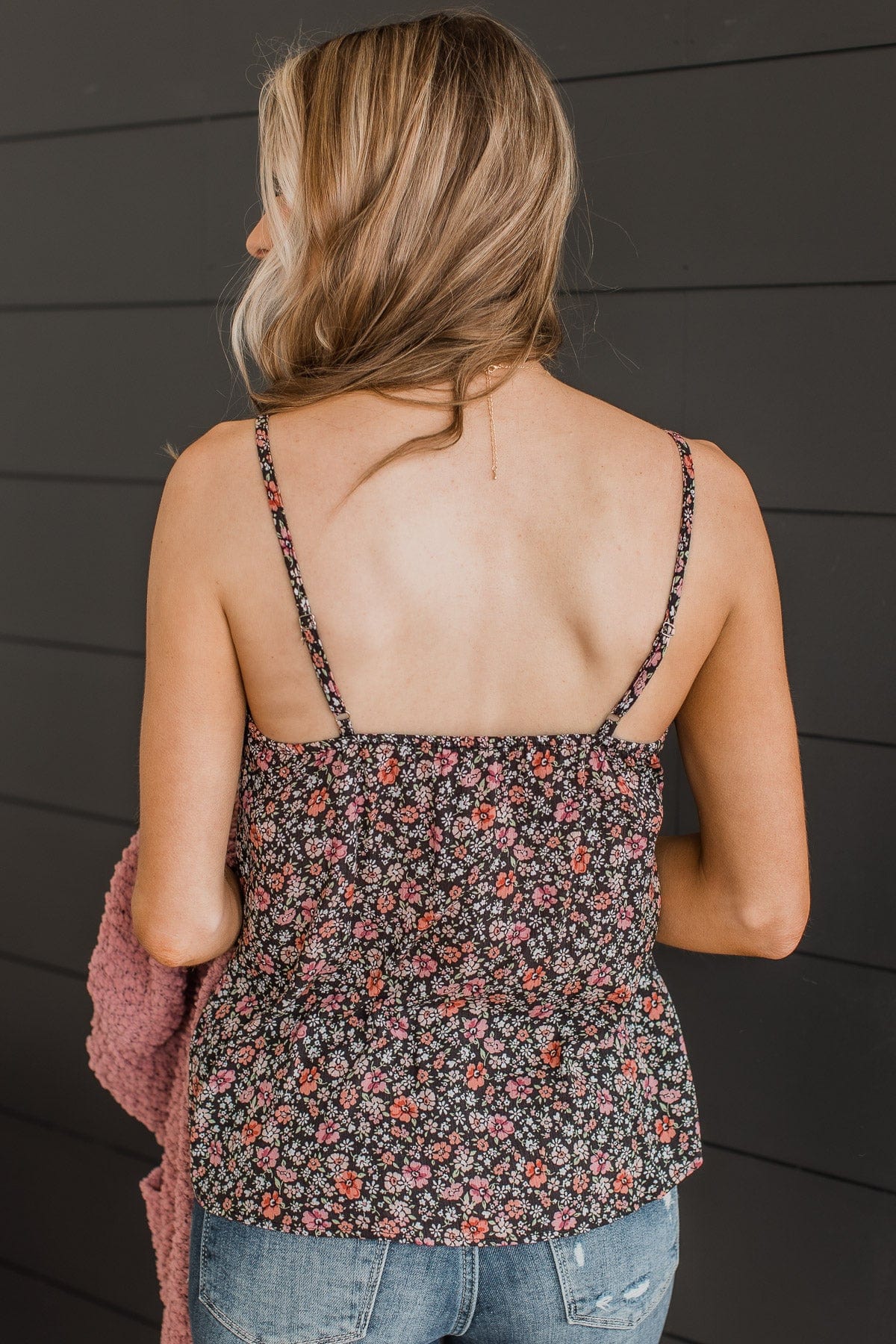 Lost In The Flowers Tank Top- Black & Pink