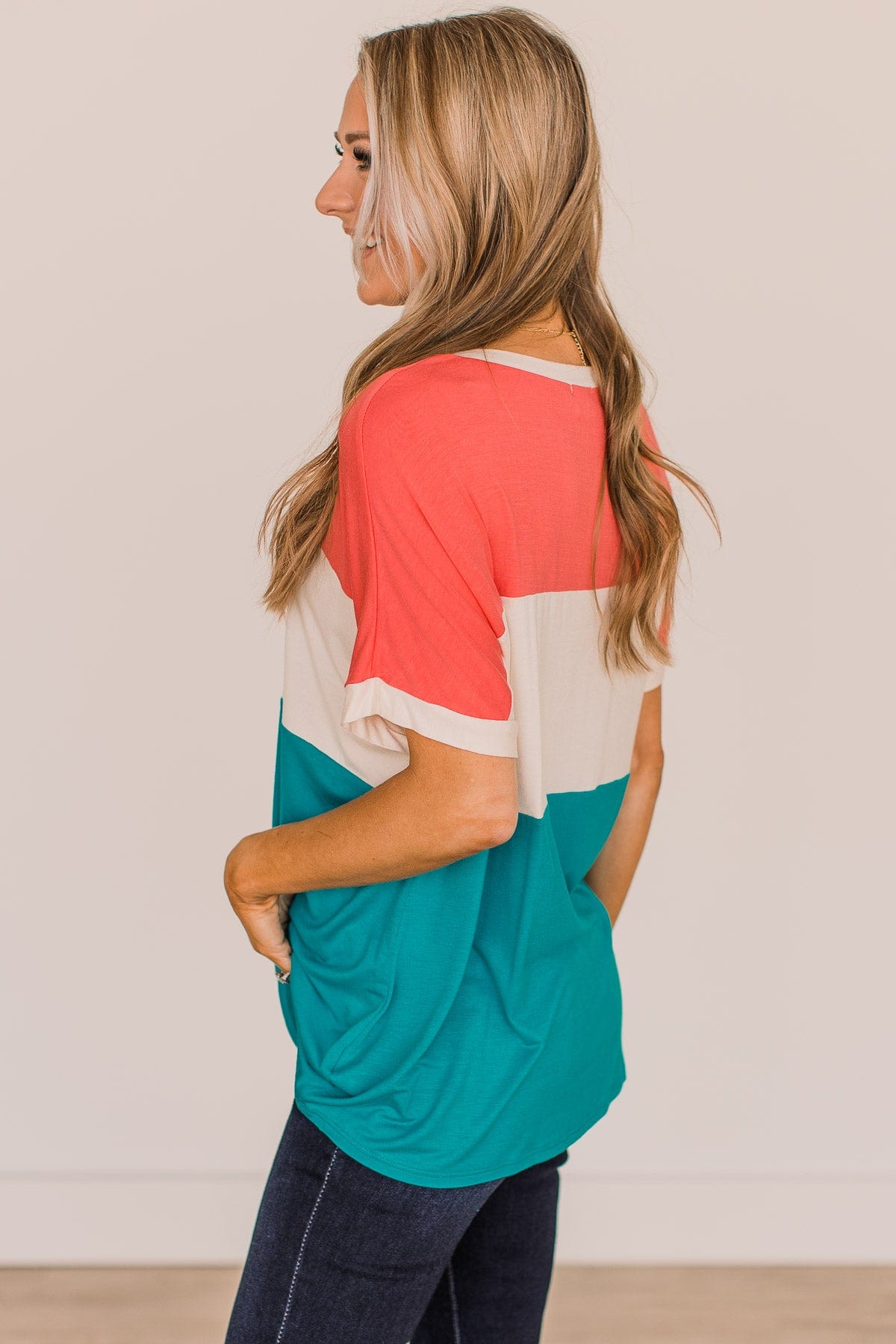 Unlike The Rest Color Block Top- Coral & Blue