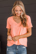 You Found My Heart V-Neck Top- Neon Coral