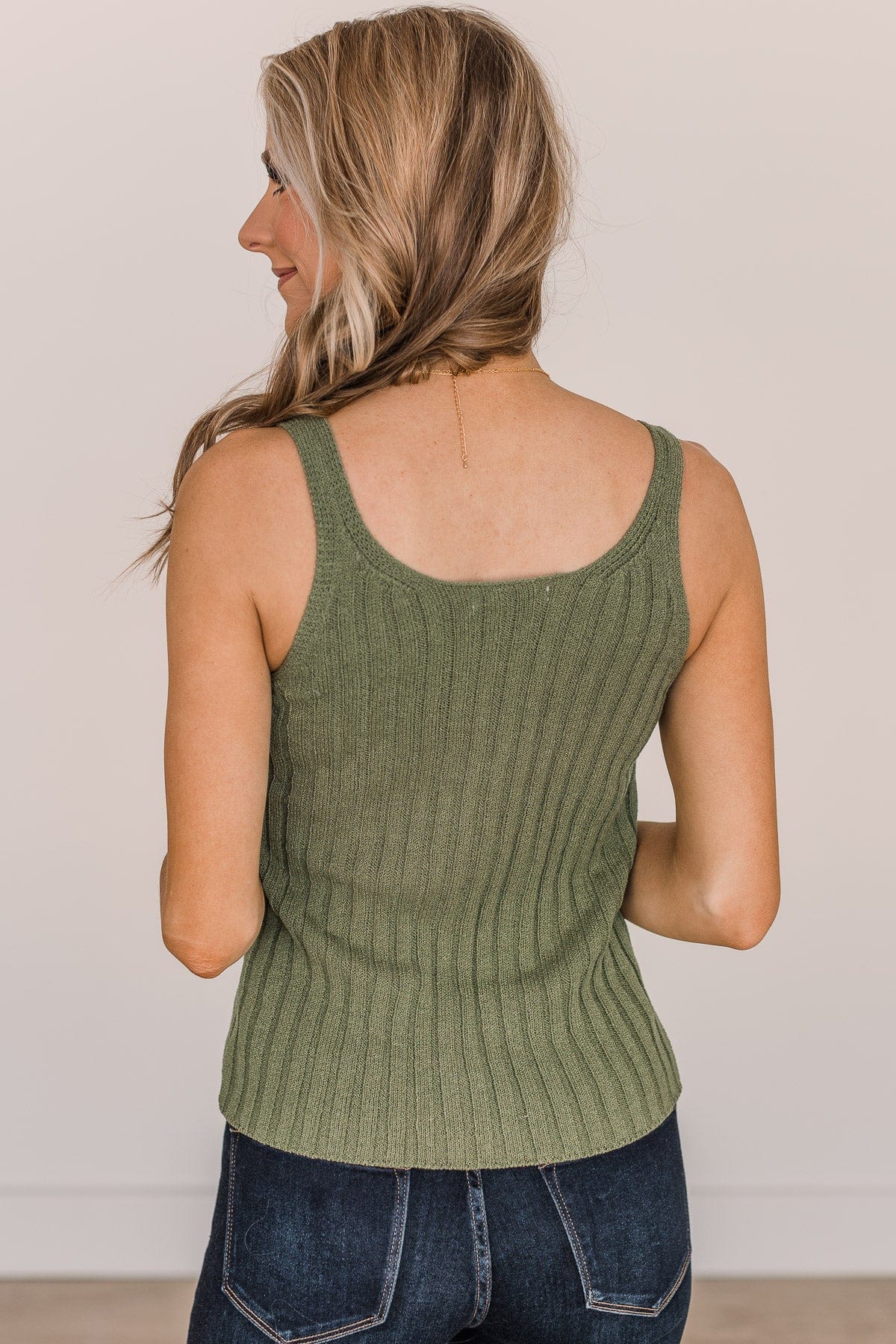 Win Me Over Knit Button Tank Top- Olive