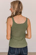 Win Me Over Knit Button Tank Top- Olive