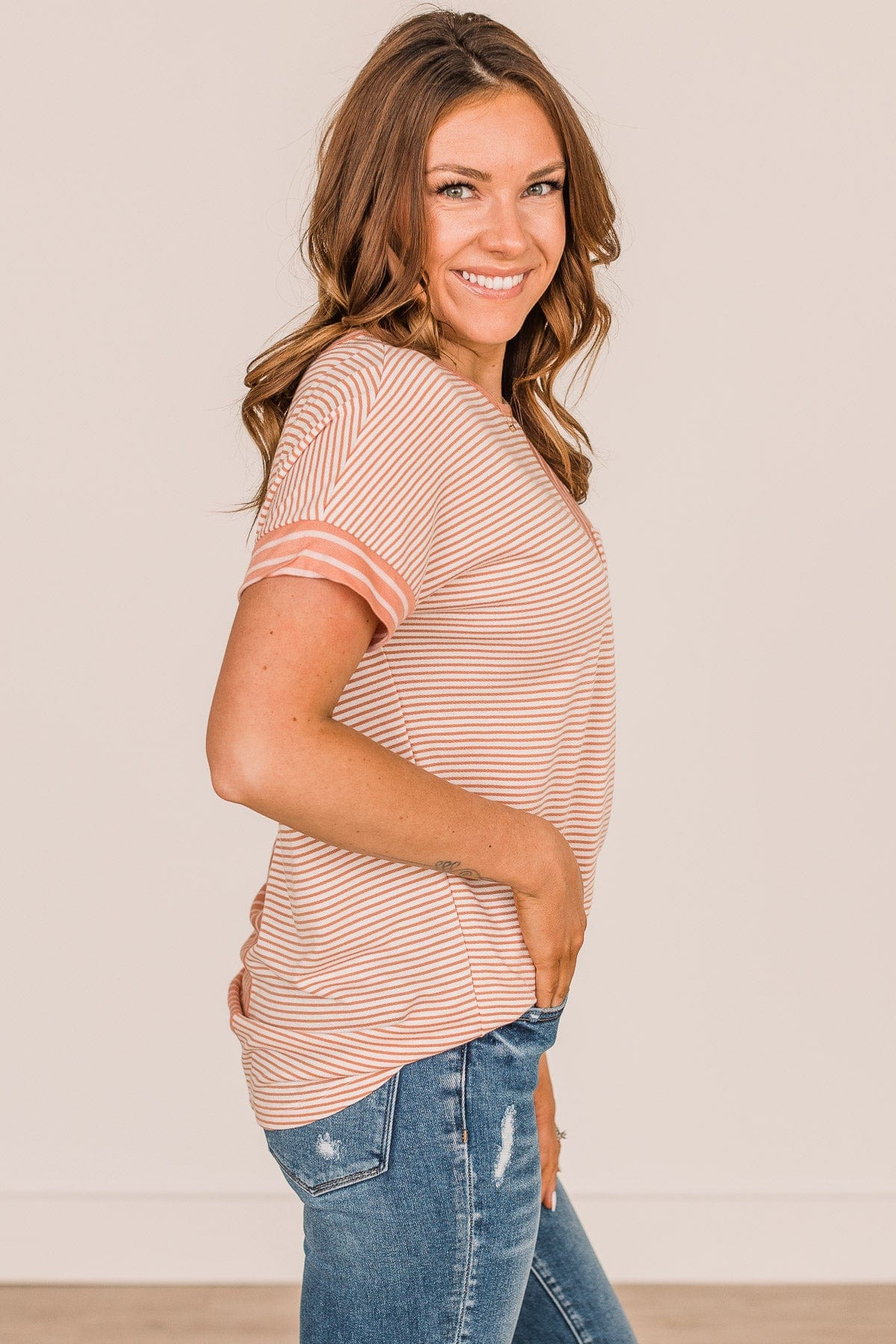 In High Spirits Striped Top- Coral