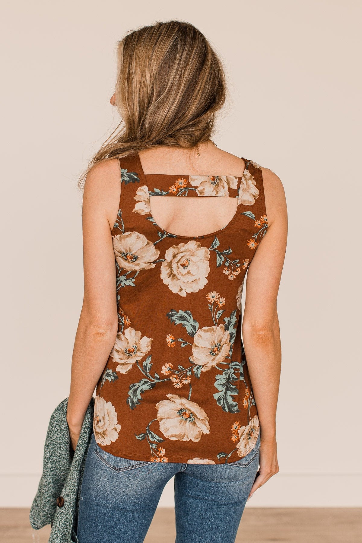 Keep It Up Floral Tank Top- Brown