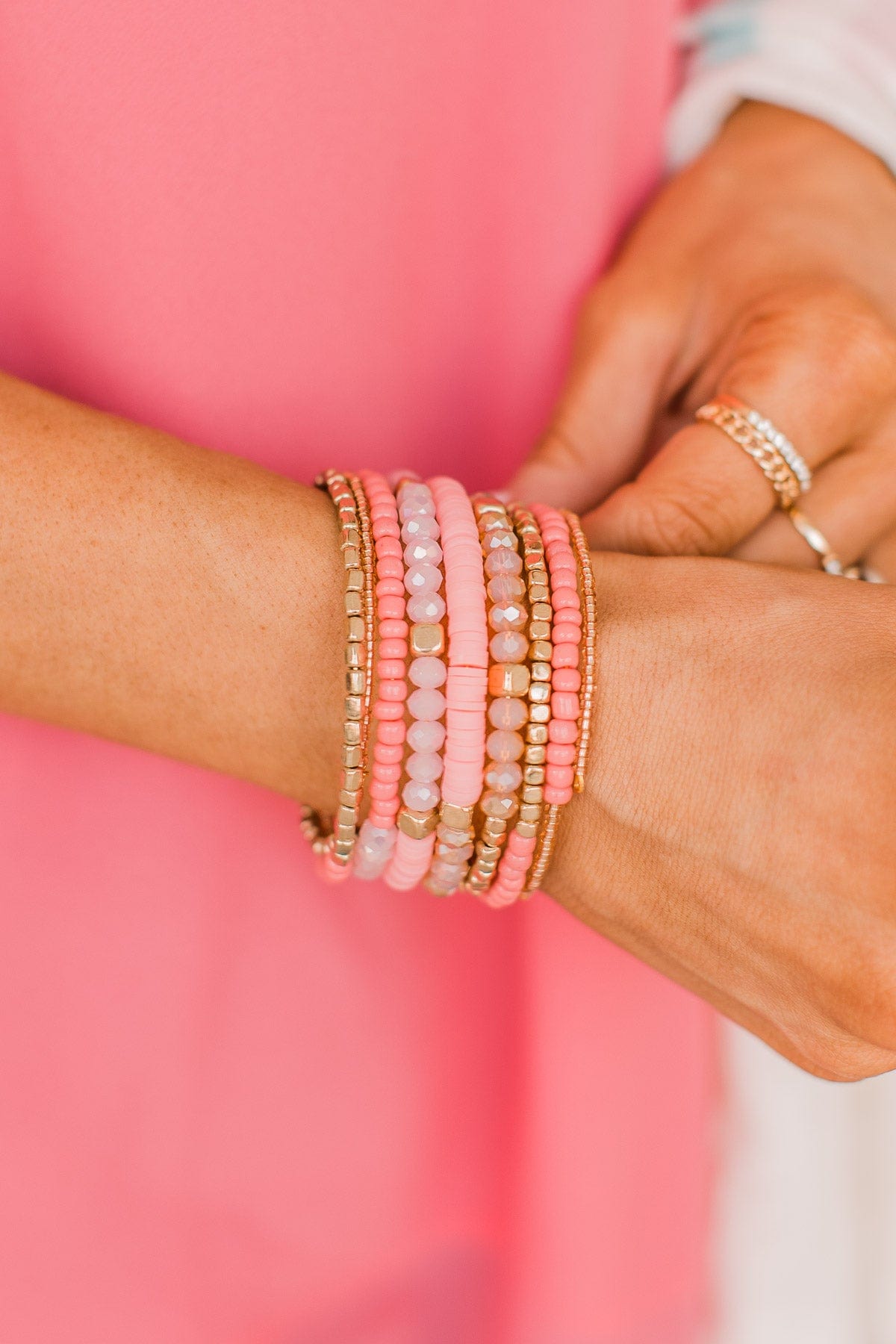 Love My Way Beaded Coil Bracelet- Pink
