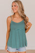 Always Be Together Striped Babydoll Tank Top- Teal & Ivory