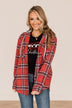 Heartfelt Serenades Hooded Plaid Top- Red