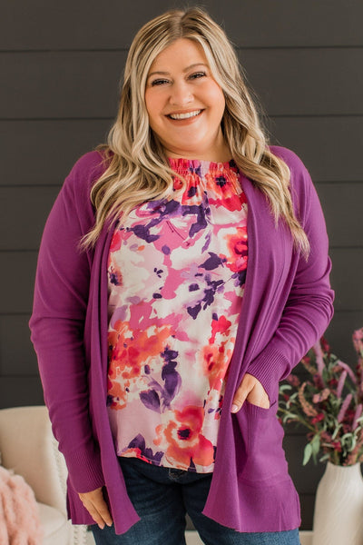 Time To Be Alive Drape Cardigan- Dark Orchid – The Pulse Boutique
