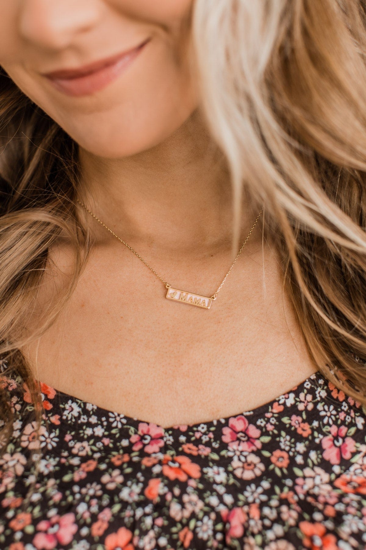 Selfless Love "Mama" Pendant Necklace- Gold & Pink