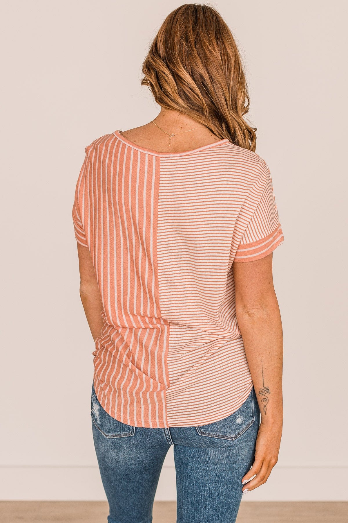 In High Spirits Striped Top- Coral