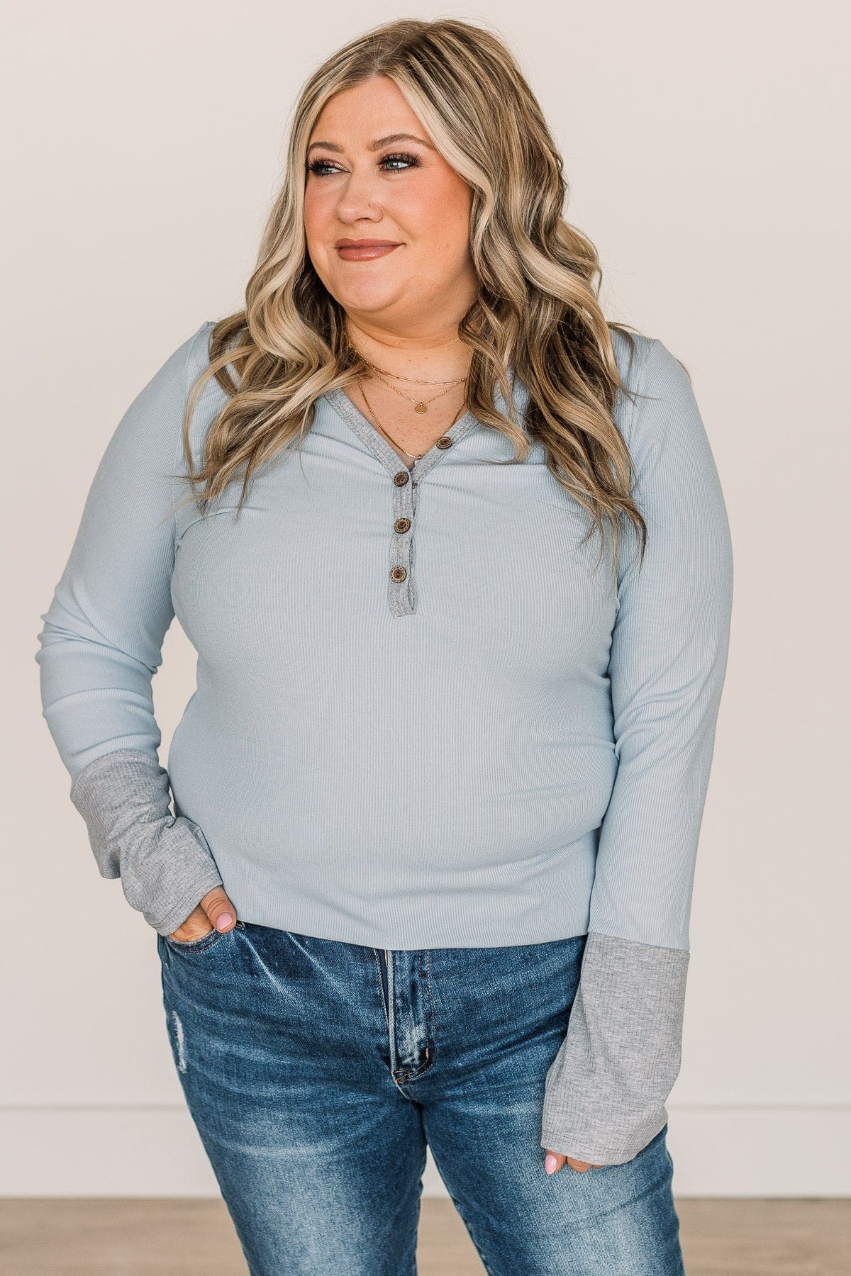 Make It Known Long Sleeve Knit Top- Light Blue