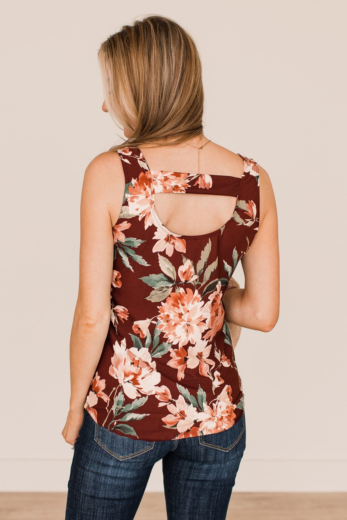 Keep It Up Floral Tank Top- Deep Burgundy