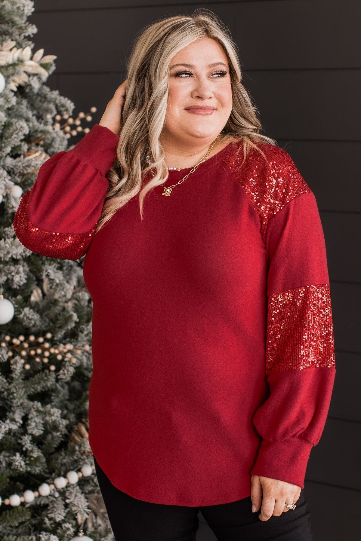 Special Moments Sequin Top- Deep Red