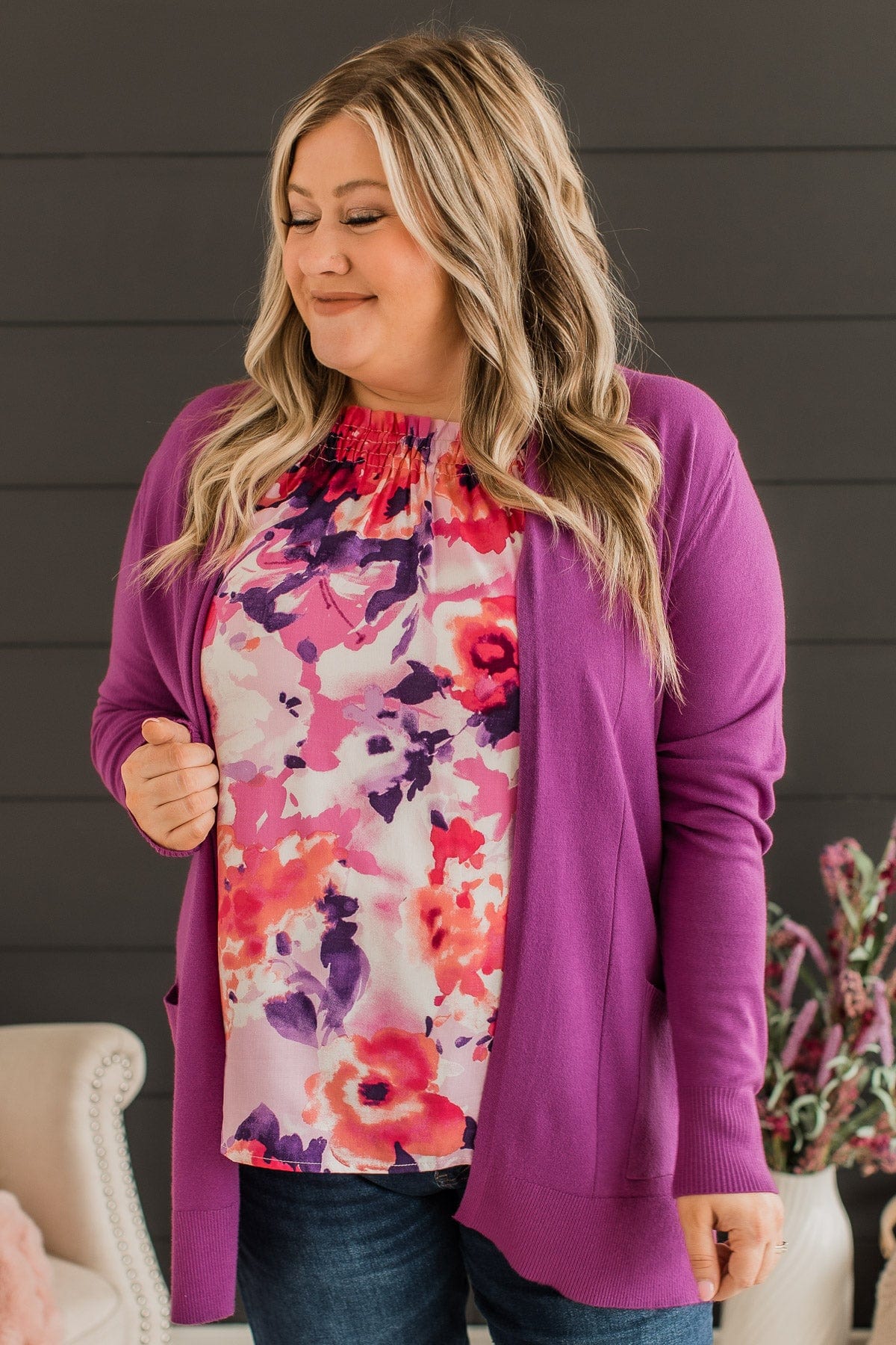 Time To Be Alive Drape Cardigan- Dark Orchid
