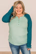 Good Wishes Button Knit Top- Mint & Teal