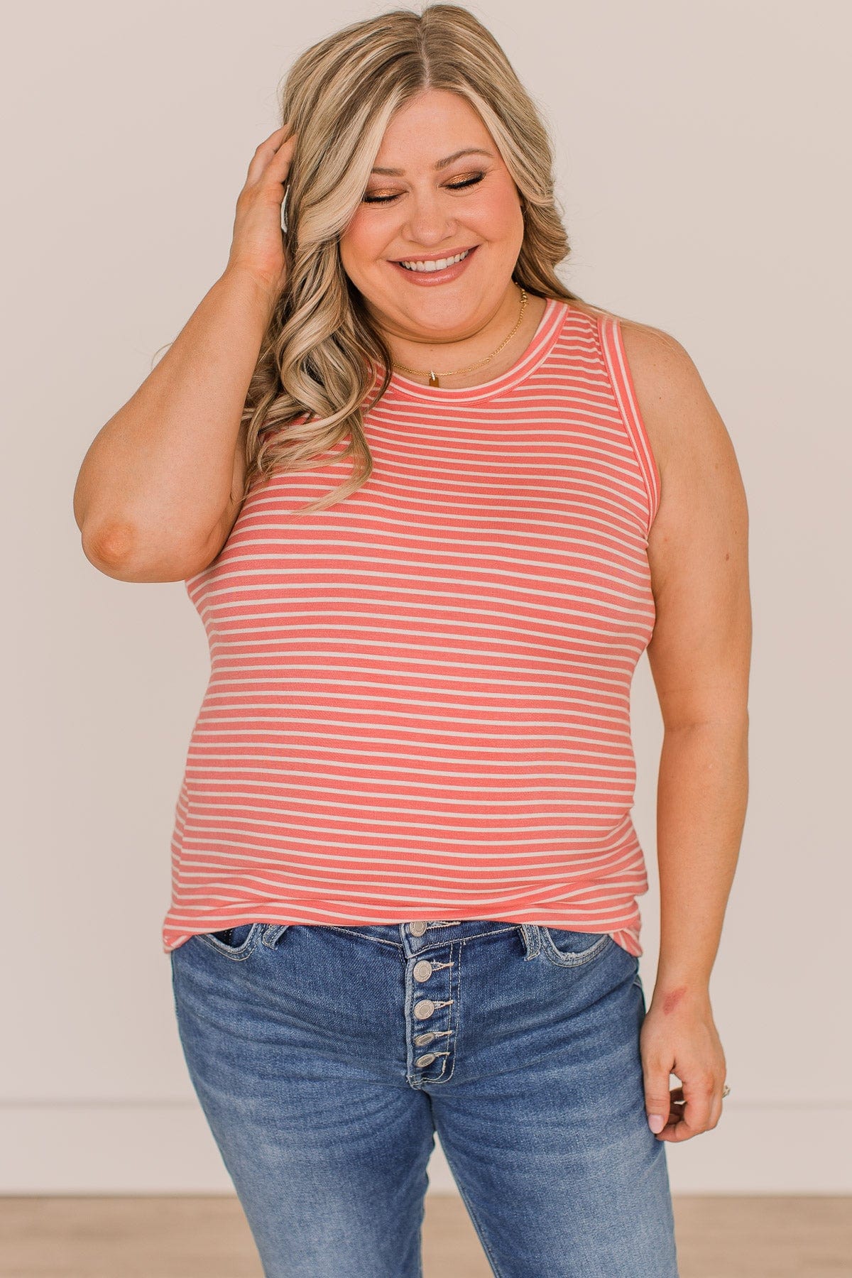 Happiness Achieved Striped Tank Top- Coral
