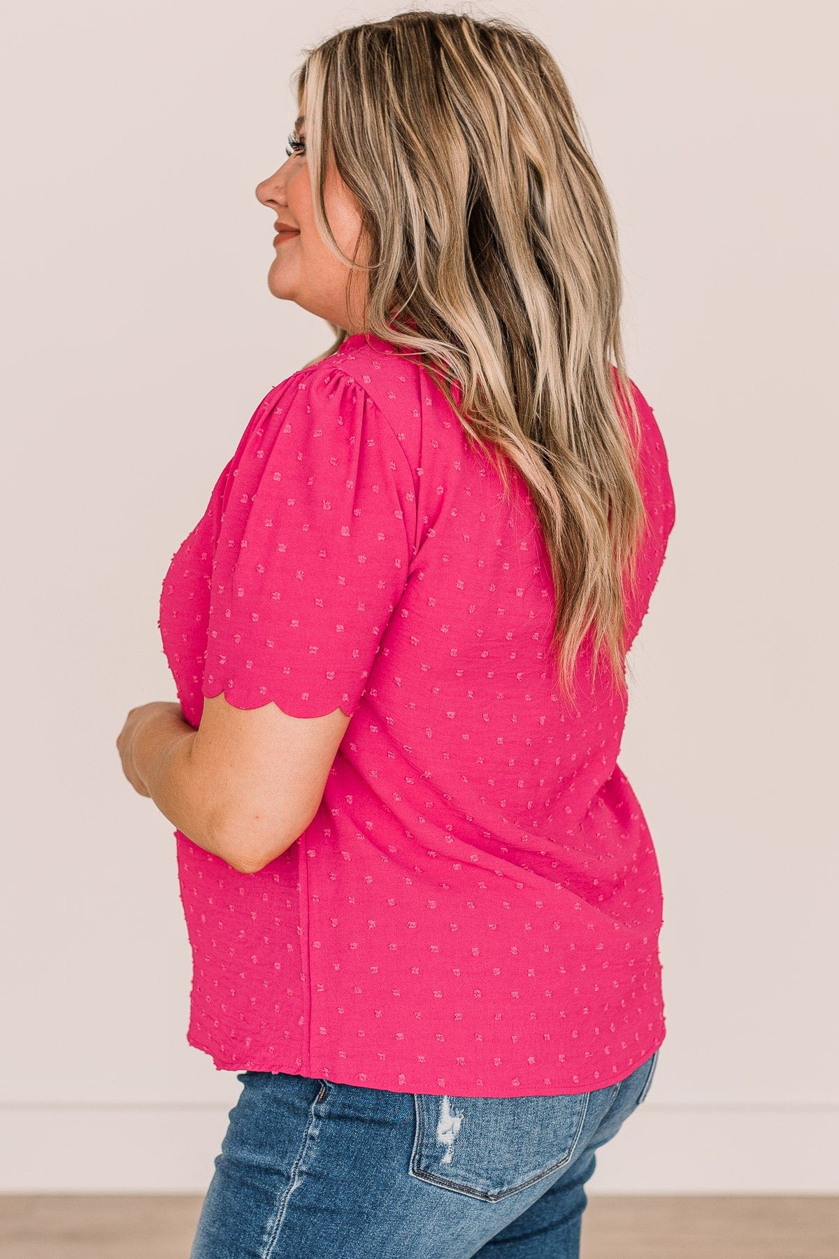 Forever After All Swiss Dot Blouse- Fuchsia