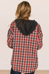 Take The Leap Hooded Plaid Top- Red & Charcoal