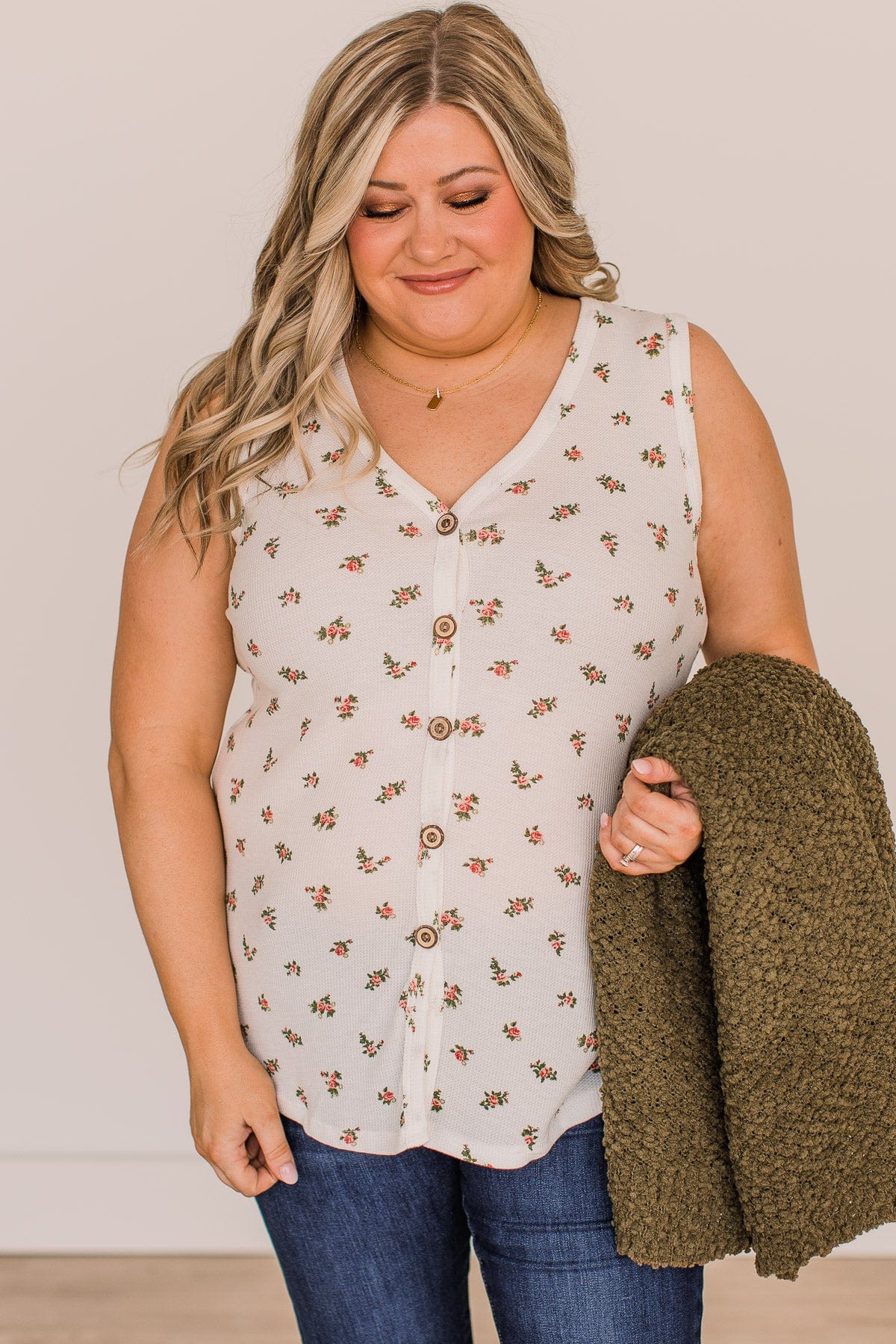 Wildflowers Bloom Floral Tank Top- Ivory & Pink