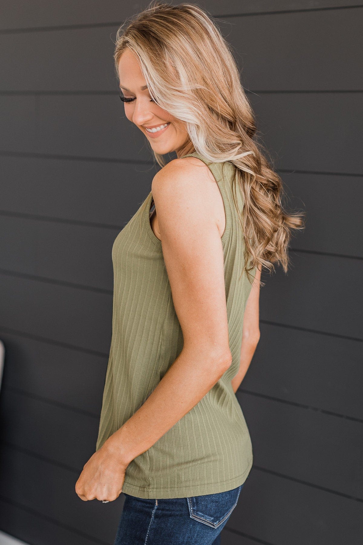Never Looking Back Ribbed Knit Tank Top- Olive