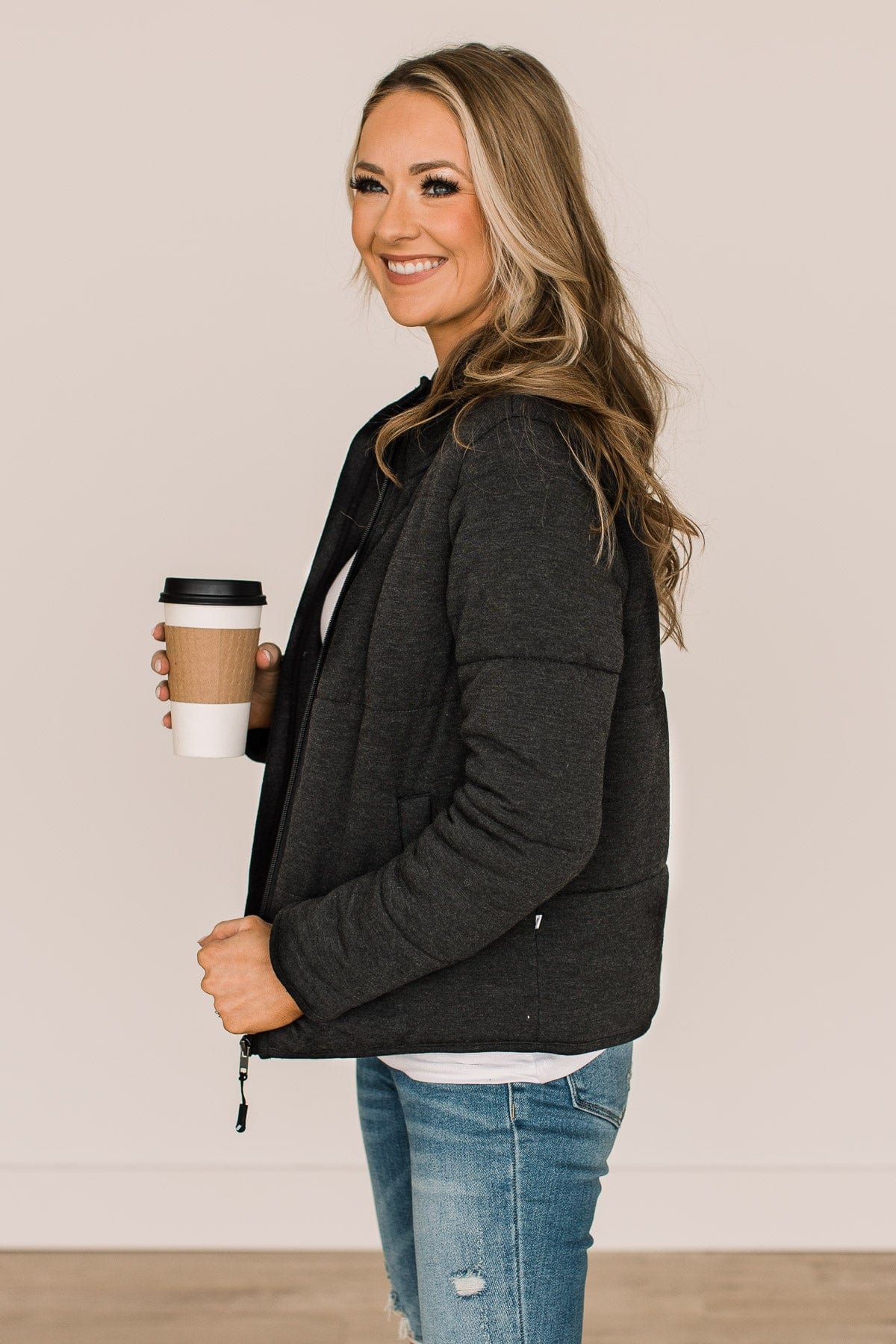Thread & Supply Perfectly Cozy Puffer Jacket- Heather Black